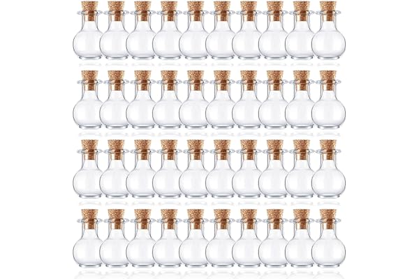 Vegena Mini-flaskor med kork i glas, 40 stycken, 2 ml, litet glas, miniglasset, klara runda glasflaskor, miniönskeflaskor för gör-det-själv bröllop, fest, dofter, blommor, kryddor