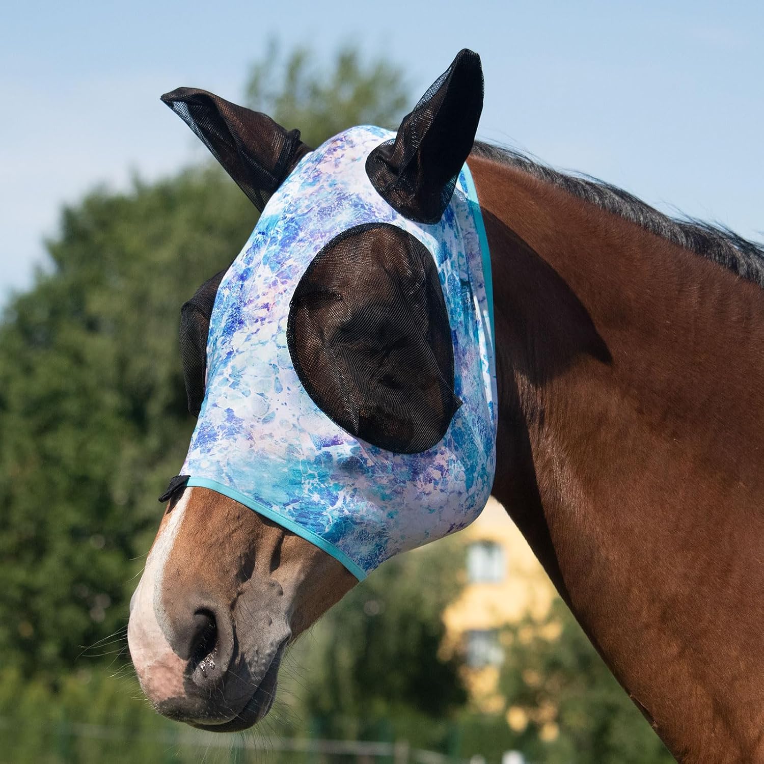 Harrison Howard Elasticidad Máscara de Mosca de Caballo Magnífico Comodidad con protección UV Estándar Máscara de Mosca de Caballo para Caballo-Pastel Mix (L)