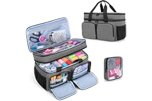 BAFASO Bolsa para Kit de Costura Grande con Bolsa Individual y Divisores Desmontables, Bolsa de Costura de Doble Capa, Bolsa Organizador Costura (Sola Bolsa), Gris