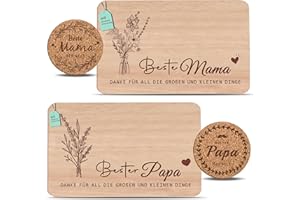 GOLDZIPLES 2er Set Frühstücksbrettchen Mama & Papa geschenke Set | Brotzeitbrett mit Gravur | Großeltern Geschenke Buchenholz Schneidebrett | Geschenkidee ideal für Mutter&Vatertag Geburtstags Weihnachten