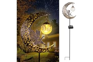 AcaJoe Solar Lights Outdoor Garden Ornaments Outdoor Waterproof Moon Fairy Solar Crackle Glass Lights LED Metal Stake Ornament for Walkway Patio Lawn Decorations-Unique Gift Ideas for Mum Gardening