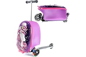 Kiddietotes 3D-Hartschalen-Koffer, Roller für Kinder – niedliches, leichtes Kinder-Handgepäck mit LED-beleuchteten Rädern – aktualisiertes 2022 Rad-Design, 13.5 Inchx8 Inchx19.5 Inch, Einhorn