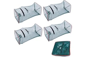 Guanici 4 Pieces Foldable Fishing Bait Fish Trap Foldable Crab Trap Reuser Crab Trap 21 x 45cm Bait Fish Trap Fish Trap for Small Fish for Catching Shrimp Crab Carp and Small and Medium Sized Fish