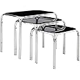 Premier Housewares Nest of Tables with Black Glass Top and Chrome Legs, 45.5 x 29.5 x 38 cm - Set of 3