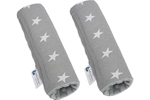Medi Partners Copri Cintura di Sicurezza 2 Pezzi Auto Copricintura Bambini Car Cuscino 17x22cm 100% Cotone Minky Cinture Kids Copri Seggiolino Protezione (Stelle grigie con grigio Minky)