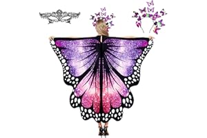 plainshe Schmetterlingsflügel, Feenflügel für Erwachsene, Schmetterlingskostüm lila, Halloween Kostüme für Frauen, 3PCS Schmetterlingsumhang Set