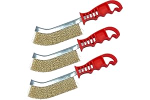 TDBS THE DUSTPAN AND BRUSH STORE Brass Wire Brush Set of 3 – General Purpose 26cm Crimped Long Handled Wire Brush for Rust Removal and Surface Preparation (Brass Brush Pack of 3)