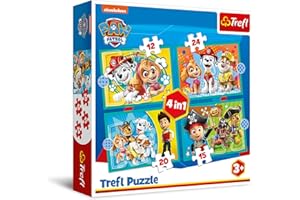 Trefl Wesoła Ekipa Psiego Patrolu Puzzle 4 w 1 o Wysokiej Jakości Nadruku dla Dzieci od 3 lat