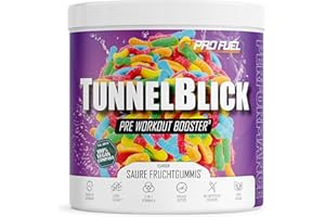‎PROFUEL Pre-Workout-Booster³ SAURE FRUCHTGUMMIS 440g - unglaublich lecker - TUNNELBLICK Trainingsbooster³ mit Citrullin, Arginin, Taurin, Koffein, Guarana und Magnesium - optimal hochdosiert - 100% vegan