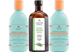 Nature Spell hårtillväxt trio, förutspädd rosmarinolja | För hår och hårbotten, schampo och balsam, sulfatfri, färgsäker, veg