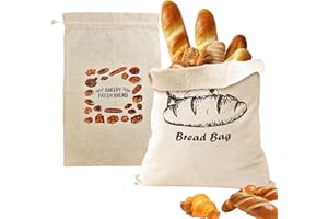 LUXSTELLAR Bolsas de pan de lino, 2 bolsas de pan de algodón, 30 x 45 cm, para mantener frescas con cordón para panadería, hogar, buenas para panecillos, baguettes, aptas para cocina, pícnic