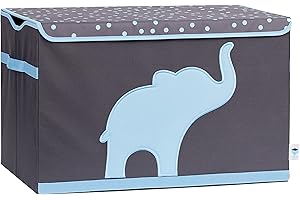 LOVE !T STORE !T Love IT Store IT Grande Scatola Porta Oggetti per Bambini - Cassapanca Rinforzi in Legno - Grigio con Elefante Blu - 62x38x39 cm