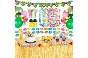 YAOYIN Hawaii Party Deko Set, 118 Stück Hawaii Luau Tischröcke Ballon Kit, Hawaii Deko mit Blumenkette Luftballons Palmenblätter Ananas 3D Fruchtstrohhalme für BBQ Tropischen Garten Tiki Sommer Party