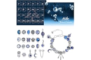 Naler 24-częściowy charms kalendarz adwentowy niebieska biżuteria wisiorki szklane koraliki z łańcuszkami i bransoletka na Boże Narodzenie