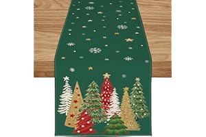 ZWJD Camino de Mesa Navideño 40x300 Moderno Verde con Árboles de Navidad y Copos de Nieve, Decoración Festiva para Mesa Invernal, Ideal para Fiestas, Comedor y Sala de Estar