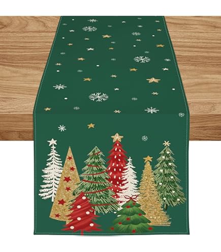 Tafelloper - Kerst - Rood met zilveren en rode sterren - 20 x 160 cm