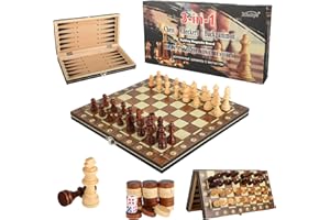 LROCOTANC Drewniany zestaw szachowy, 3 w 1 szachy magnetyczne, szachy podróżne, dla dzieci (29x29cm)
