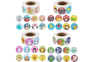 TOKSEO 2000 Stück Motivationsaufkleber für Kinder, 32 Tier Mustern Belohnungssticker, 4 Rollen Englischer Selbstklebende Belohnung Aufkleber für Lehrer Schule