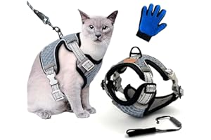 CutePet® - CutePet® - Harnais pour Chat, Chaton, Chiot Gris L | Lot Harnais Laisse + Gant Brosse | Anti Evasion Réglable, Réfléchissant, Respirant