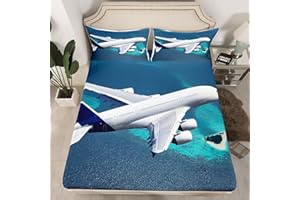 Loussiesd Kids Aircraft Fighter Bedding Sheets for Boys Children Airplane Bed Sheet Set Aircraft Flying Bedding Fitted Sheet Cool Modern Plane Bed Cover 3Pcs Double Size