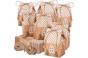 Yoosso 72 Piezas Cajas Regalo Navidad, 7 x 5 x 10,5 cm Cajitas Navidad Calendario Adviento para Rellenar Cajas Kraft Bolsas Regalo Navidad Calendario De Adviento DIY, con 72 Cuerda de Yute