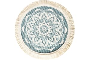 EXQUILEG Zestaw 4 okrągłych tkanych podkładek stołowych z frędzlami, nadają się do prania, bawełniane podkładki w stylu boho, odporne na wysokie temperatury i antypoślizgowe, idealne do kuchni, na