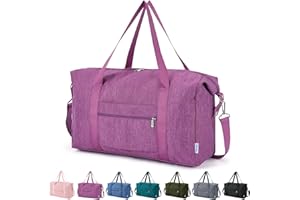 Narwey Faltbare Reisetasche Handgepäck Tasche Weekender Damen Herren, Easyjet Handgepäck 45x36x20, Klein Reisetaschen Tasche Handgepäck Flugzeug Travel Carry on Bag Sporttasche 25L (Dunkelviolett)