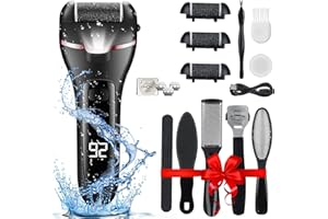 Electric Foot File, Wetisedg® Rechargeable Callus Remover for Feet, Hard Skin Remover, Pedicure kit with 3 Rollers LED Light, Foot Care Kit (Black) (Dark Black)
