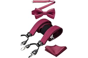 HISDERN Bretelle da Uomo Paisley Bretelle Uomo Eleganti Regolabile 6 Clips di e Forma a Y Elastica Bretelle Papillon e Fazzoletto da Taschino Set