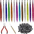 Xinnun 52 Pcs Colored Hair Feathers Extension Kit Women Christmas Party Cosplay 13 Colors Long Straight Synthetic Hair Feather 200 Silicone Lined Micro Ring Crochet Hook Hair Extension Remover Plier