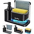 Bestseek Hand & Dish Soap Dispenser Set w/Tray, Dual Soap Dispenser w/Sponge Holder & Dishcloth Holder 5-in-1 Organizer Kitchen Sink Countertop Storage Organize - Useful Kitchen Gadgets (Black)
