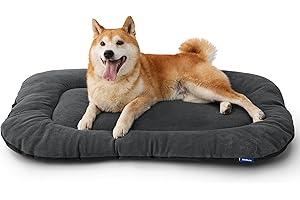 Bedsure Washable Dog Mat Large - Non Slip Bottom Crate Bed - Comfortable Fleece Dogs Mattress for Kennel, Soft Large Dog Bed for Pets Indoor - L 89x56 cm, Dark Grey