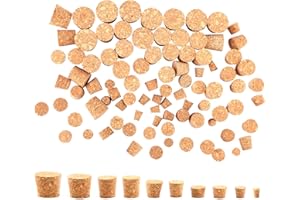 LUTER 100 pièces bouchons coniques en liège, bouchons en liège en bois, bouteilles de vin, bouchons, bouchons coniques pour remplacement et bricolage (10 tailles, paquet de 100)