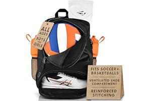 ERANT Athletic Backpack - Large Sports Soccer & Basketball Bag - Separate Ball & Cleat Compartment - Durable Design - Boys & Girls - for Soccer, Basketball, Volleyball and Gym Equipment - Blue/Black