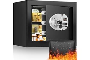 MEJASG 25L Fireproof Safe with LED Display, Small Digital Safe with Fireproof Bag and Removable Shelf, Wall Safe Furniture Safe for Jewellery, Cash, Medication, Documents