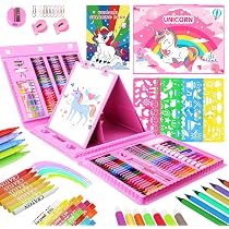 CutteeyFyry Ensembles De Coloriage Pour Enfants De 3 à 9 Ans, Ensemble D'Art Licorne Pour Enfants, Kit De Dessin Avec Pastels à L'Huile,Crayons,Crayons De Couleur,Livre De Coloriage,Cadeaux De NoëL