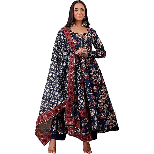 KLOSIA Bedrucktes Kurta- und Hosen-Set für Damen mit Dupatta