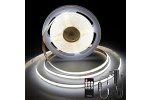 TTWAY COB LED Strip Lights, Dimmable LED Strip Kit 6000K, Super Bright 24V LED Tape Lights CRI90+ with RF Remote and UKCA Power Supply for DIY Home Decoration, 3M, 1440LEDs, Cool White.