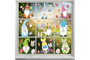 KIKISML Easter Gnome Window Clings Stickers, Happy Easter Window Stickers Decor, 9 Sheets Easter Static Sticker for School Home Office Party Accessory Easter Home Party Holiday Supplies
