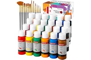 Fantastory Acrylfarben Set,24 Flaschen 60ml+12Pinsel,wasserfestes,nicht verblassendes,ungiftiges Acrylic Paint,Für Leinwand,Holz,Keramik,Modelle;Anfänger,Kunststudenten,Hobbykünstler [Balanced Serie]