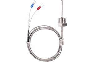 Jaybva Waterproof K Type Thermocouple - Grounded Temperature Sensor Probe for PID Temperature Controller Two Wire Stainless Steel NPT3/4 BSPT 1/2 inch Pipe Thread 0~500℃ with 2m Shield Wire