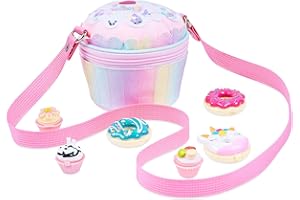 KreativeKraft Umhängetasche Mädchen | Tasche mit Abnehmbaren Band + Druckknopf in Einheitsgröße | Schultertasche mit 3 Donut-/Muffin-Lippenbalsam Verschiedene Geschmacksrichtungen