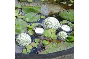 ‎STORM'S GARTENZAUBEREIEN Storm's Gartenzaubereien Dekokugel - Schwimmkugel aus Keramik mit grünem Rankenmuster in 3 Größen mit 2 Teelichtgläsern schwimmend als Teickdeko