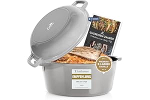 OTTIA Cocotte en fonte avec couvercle, émail, cocotte, cocotte à pain, marmite en fonte émaillée, compatible avec plaques à induction, passe au four, 26 cm, fer à frire, plus de 5 litres, accessoires, en HH