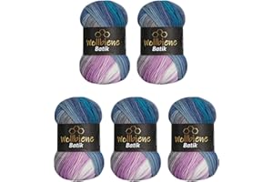 WOLLBIENE 5 ovillos de lana de abeja batik de 100 g, 500 g, con degradado, multicolor, lana de ganchillo (2030, azul, turquesa, rosa)