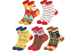 Wantonfy Skarpety świąteczne dla kobiet nowość zabawne skarpety świąteczne prezenty świąteczne nowość świąteczne skarpety ciepłe dzianinowe skarpetki na zimę, 5 par