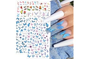 FAVSON 6 Blatt Schmetterling Nagelsticker, 3D Blumen Nagelaufkleber, Nagelsticker Selbstklebend, Frühling Sommer Butterfly Nail Art Stickers, Selbstklebend Nagel Decals, Nageldesign DIY Maniküre Dekoration