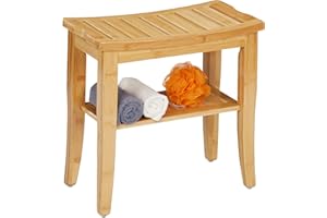 Relaxdays Banco de Baño Bambú, Taburete con Balda, 45,5x48x25 cm, Antideslizante, 150 kg máx, Soporte Macetas, Natural