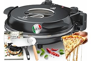 KESSER Four à pizza électrique jusqu'à 400 degrés, 1200 W, avec plaque en pierre ignifuge et minuterie de 32 cm de diamètre, 5 niveaux de chaleur et fenêtre.