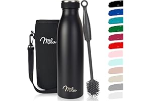 Milu Termo Botella de Agua 500ml, 750ml, 1l - Acero Inoxidable - Aislamiento de Vacío de Doble Pared - Libre BPA (Negro, 500ml)